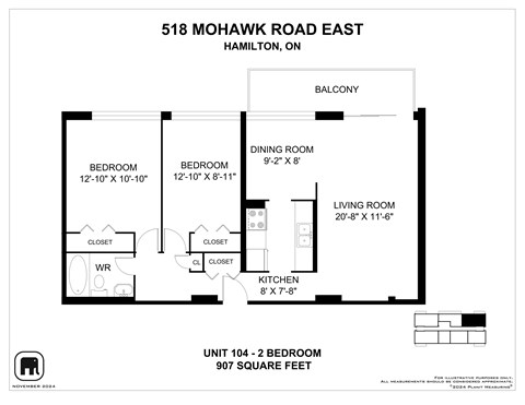 A floor plan for a unit at 518 Mohawk Road East in Hamilton, ON.